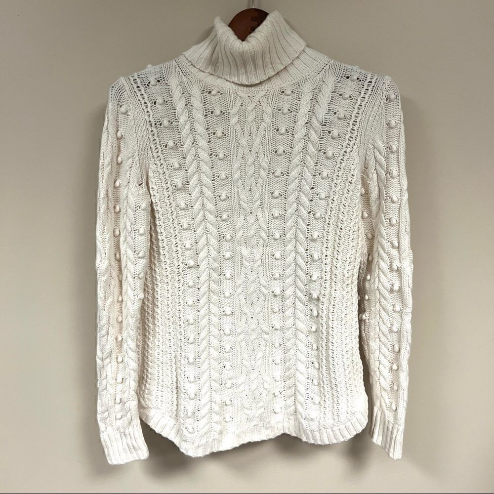 Gap off white cable knit cotton/wool turtleneck sweater XS